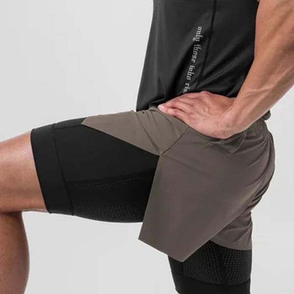 Calções esportivos 2 em 1 masculino, de camada dupla, jogging, fitness, treinamento, esportes ao ar livre, calças de praia, novo, verão