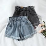 Shorts jeans de cintura alta para mulheres, casual e solto, moda feminina, plus size, elástico, perna larga curta, jeans feminino, novo, verão