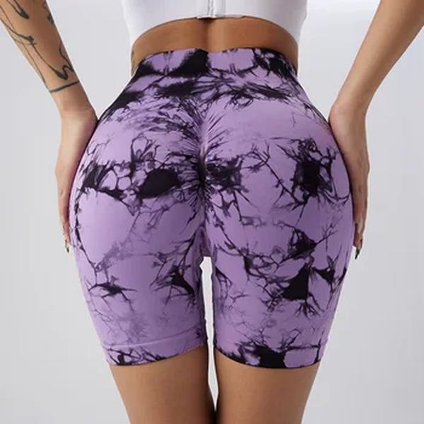Shorts de Yoga Seamless Tie Dye Push Up para Mulheres, Cintura Alta, Fitness no Verão, Treino, Corrida, Ciclismo, Esportes, Ginásio