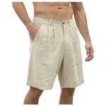 Calção de praia casual masculino com botões, monocromático, algodão, linho, clássico, cintura média, macio, respirável, moda, verão