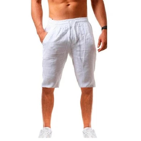 Shorts respiráveis de cinco pontos masculinos, linho de algodão monocromático, streetwear elástico com cordão, roupas esportivas Y2K, verão
