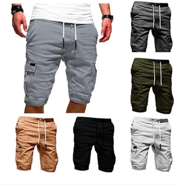 Verão homens carga meia calças casual cintura elástica bolso sólido solto shorts oversized S-5XL BSDFS-ZK36