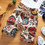 Verão Nova Boutique Flor de Algodão Linho Men's Casual Praia Shorts Men's Confortável Respirável Lazer Shorts Masculino