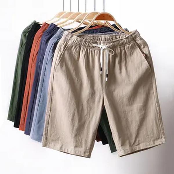 Shorts de praia casual monocromático masculino, 100% algodão cargo shorts, linho boardshort, asiático tamanho M-9XL, marca, verão