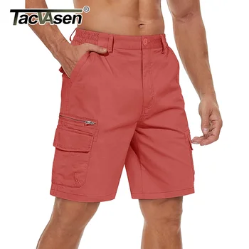 Tacvasen-Shorts masculinos multi bolsos, 100% algodão, ajuste solto, shorts de trabalho RRipstop, moda retrô casual safari ao ar livre