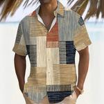 Patchwork denim camisa vintage para homens, grid gráfico t shirts, camisas de manga curta impressas em 3D, tops de roupas masculinas