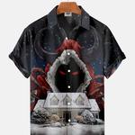 Camisa estampada de manga curta havaiana masculina, camisa grande e solta, desenhos animados sociais, roupas de moda casual floral, verão