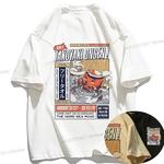 Vintage Japão Kanji Cartoon divertido camisetas gráficas, Tops cáqui extragrandes, grande streetwear de Harajuku, roupas kawaii, verão, 2024
