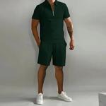 Terno masculino de rua verão, shorts esportivos, camiseta confortável solta, polo de cor sólida ao ar livre, conjunto de moda, verão, 2024
