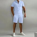 Terno masculino de rua verão, shorts esportivos, camiseta confortável solta, polo de cor sólida ao ar livre, conjunto de moda, verão, 2024