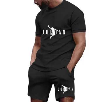 Conjunto de camiseta e shorts de manga curta masculina, roupa esportiva casual, secagem rápida, moda fitness, verão, 2 peças