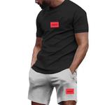 T-shirt Hugo e shorts conjunto de treino masculino com duas peças, roupa esportiva casual, fitness, moda jogging, algodão de manga curta, verão
