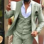 Fatos de negócios verdes claros para homens, vestido de casamento masculino, jaqueta, colete, calças, blazers, casaco, 3 peças
