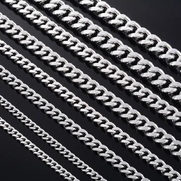 Aço inoxidável Cubano Link Chain para Masculino, Colar Punk Básico, Gargantilha de Cor Prata, Acessórios para Jóias, Presentes