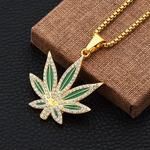 Colar pingente Rhinestone Weed para homens, colares de folhas de bordo, correntes douradas para meninos, jóias Steampunk