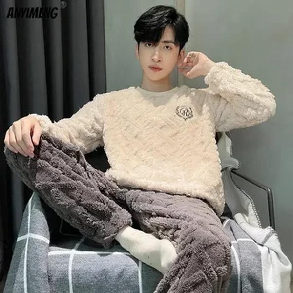 L-5XL tamanho grande pijamas dos homens ajustados inverno veludo grosso coral pijama para o homem lazer desportivo pijamas térmicos chubby para o menino