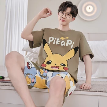 Conjunto de pijamas de algodão com decote em O masculino, shorts de manga curta, roupas de lazer pijamas, tamanho grande, L a 4XL, verão, novo