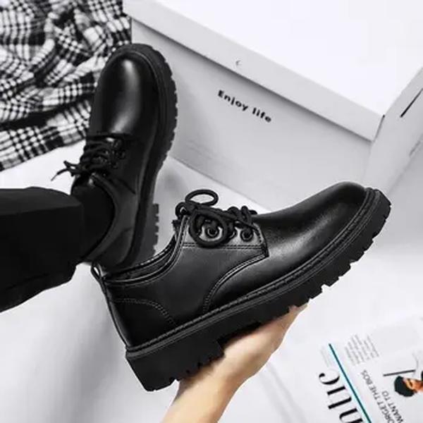 Oxfords de plataforma de couro coreano para homens, sapatos de derby masculinos, mocassins casuais, dedo do pé quadrado, sapatos formais, fundo grosso, 2023