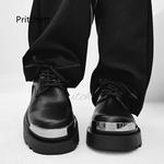 Sapato de plataforma de couro formal estilo britânico masculino e feminino, sapato derby cabeça de ferro, sapato casual para casal, sapato de cabeça grande