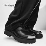 Sapato de plataforma de couro formal estilo britânico masculino e feminino, sapato derby cabeça de ferro, sapato casual para casal, sapato de cabeça grande