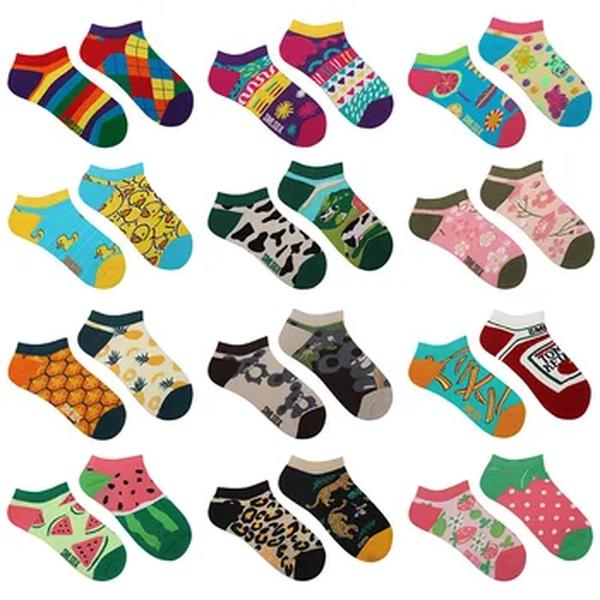 Asymmetric AB Meias Ins Animal e Planta Ankle Meias Cartoon Colorido Sports Algodão Meias Homens Mulheres Meias Low Cut Sox