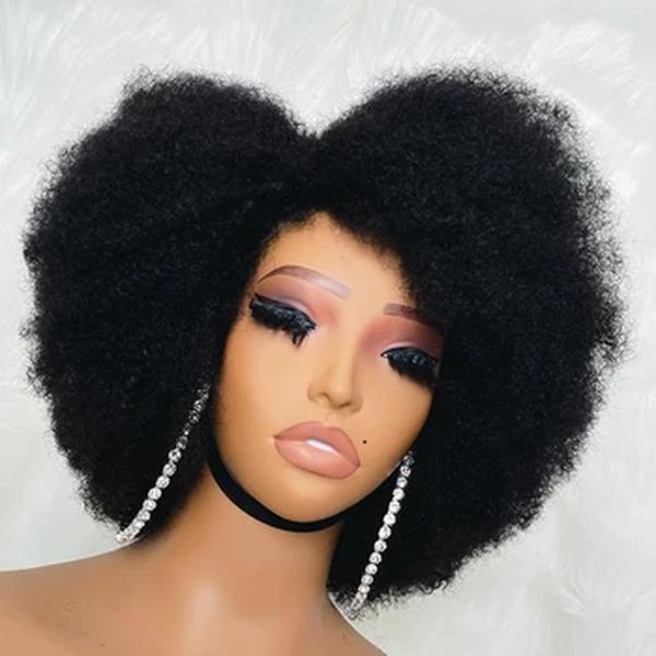 Afro Kinky Curly Lace Front Wig, Cor Natural, Bob Cabelo Humano, Linha Fina Natural, Perucas Curtas Glueless, 13x4x2