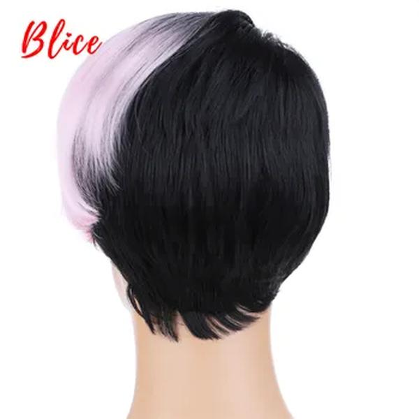 Blice-Perucas sintéticas retas curtas para mulheres afro-americanas, cores misturadas, FT1B, rosa, estrondo do lado esquerdo, 8"