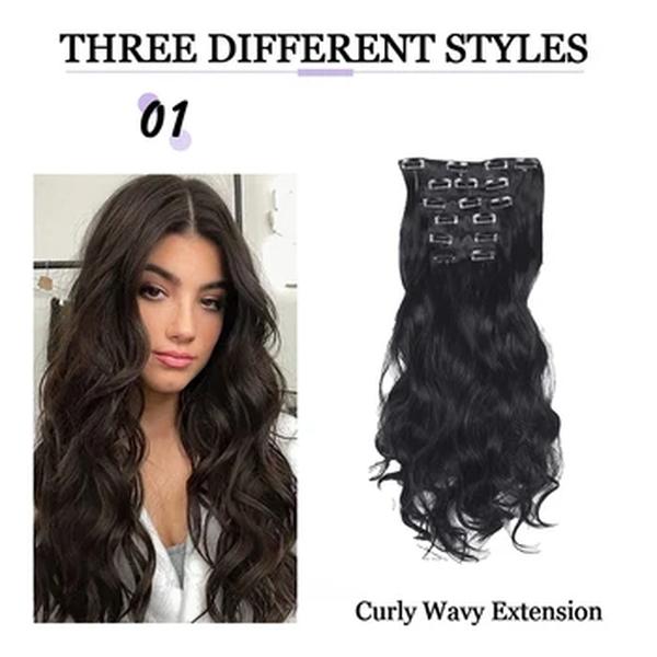 Extensões de cabelo com clip multicoloridas para mulheres, sintéticas, resistentes ao calor, trama dupla, 1996, 72cm, 6 unidades