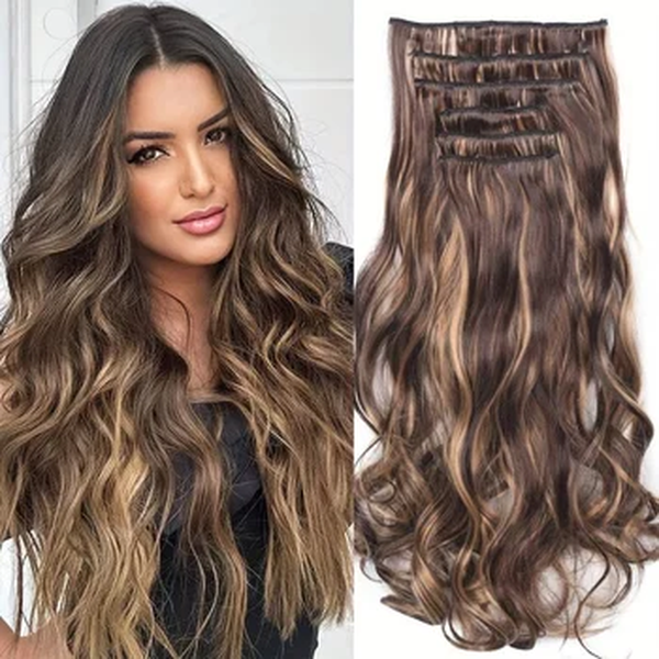 Extensões de cabelo com clip multicoloridas para mulheres, sintéticas, resistentes ao calor, trama dupla, 1996, 72cm, 6 unidades