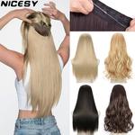 Sem clipes de extensão do cabelo natural synthatic artificial longo reta peruca loira cor preta mista pedaço de cabelo falso para as mulheres