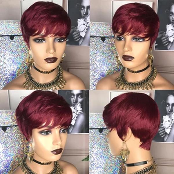 Perucas sintéticas curtas do cabelo do corte do Pixie para mulheres negras, senhoras retas, pretas, mulheres afro-americanas