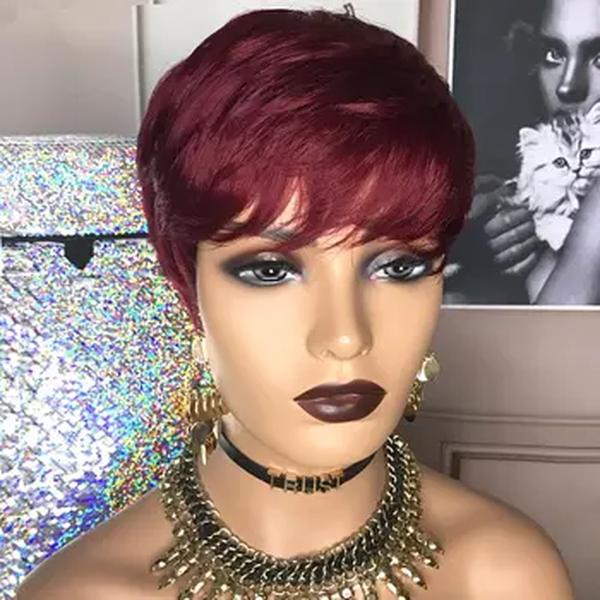 Perucas sintéticas curtas do cabelo do corte do Pixie para mulheres negras, senhoras retas, pretas, mulheres afro-americanas