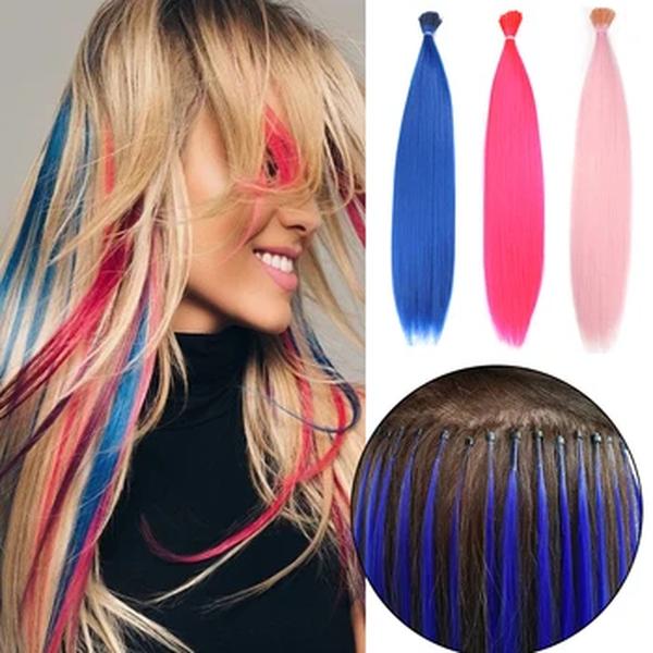 Cabelo sintético tintura arco-íris, extensões de cabelo falso, Kanekalon colorido I-Tip Queratina Fusão, extensão do cabelo fios de cabelo pedaços
