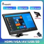 Podofo 10.1 "LCD Monitor HD Mini TV e Computador Speaker HDMI VGA Display Color Screen Car Backup Camera & Home Security System