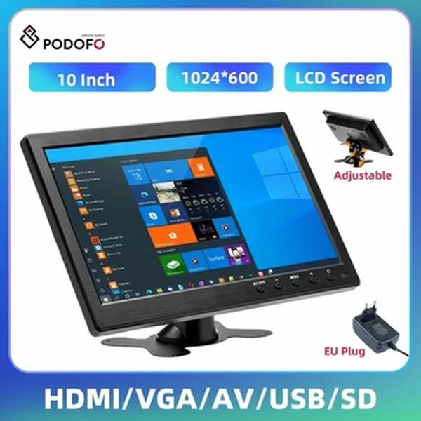 Podofo 10.1 "LCD Monitor HD Mini TV e Computador Speaker HDMI VGA Display Color Screen Car Backup Camera & Home Security System