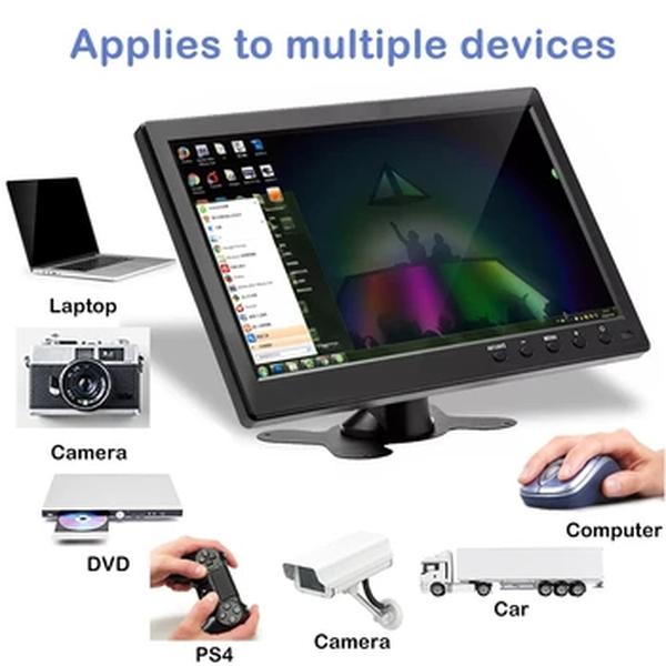 Podofo 10.1 "LCD Monitor HD Mini TV e Computador Speaker HDMI VGA Display Color Screen Car Backup Camera & Home Security System