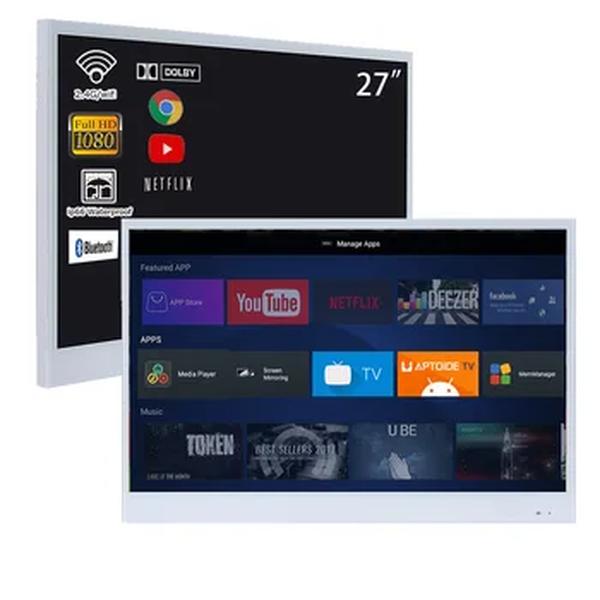 Souria-Smart TV LED para banheiro, Android DTV, cor branca, à prova d'água, Wi-Fi, hotel, IP66, Bluetooth Clearance, 27 polegadas
