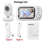 Baby Monitor Vídeo Sem Fio com Alimentação Tipo-C, Áudio Bidirecional, Câmera de Segurança, Babá, Visão Noturna, Vídeo, 3.5 ", LCD